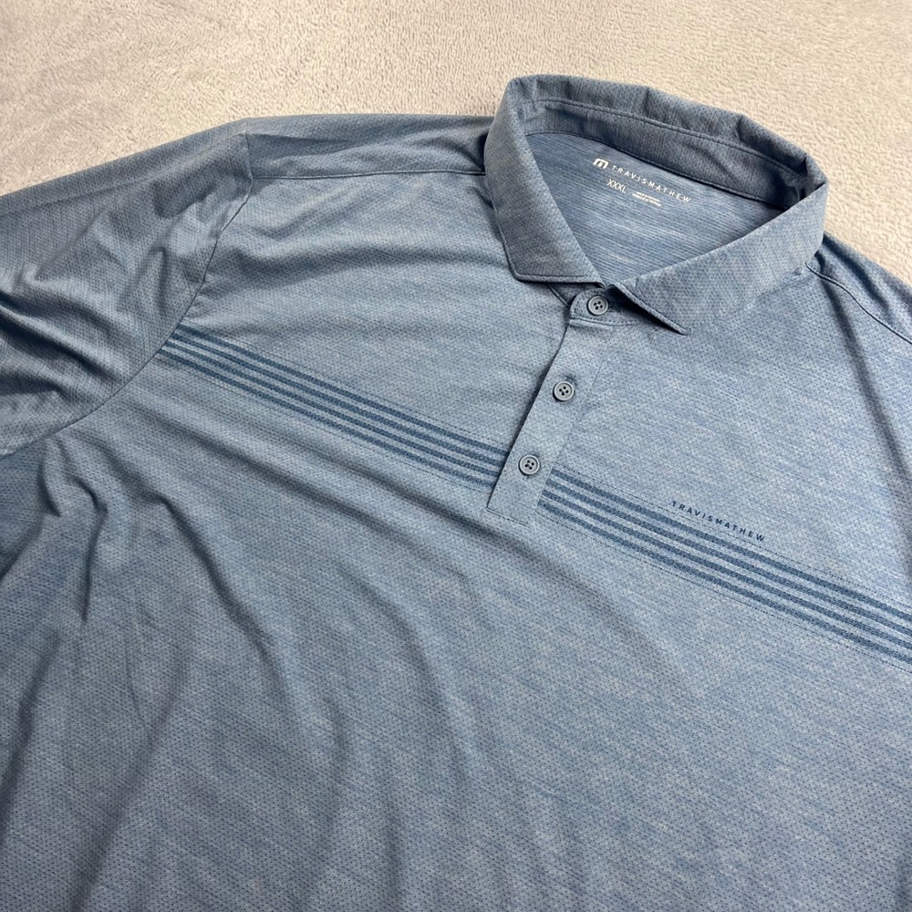 TravisMathew Mens XXXL Blue Heathered Stripe Performance Golf Polo Shirt